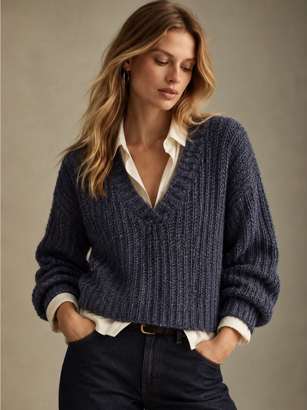 Bella Dahl XS Gray Fuzzy Chunky V Neck Sweater Cozy Knit